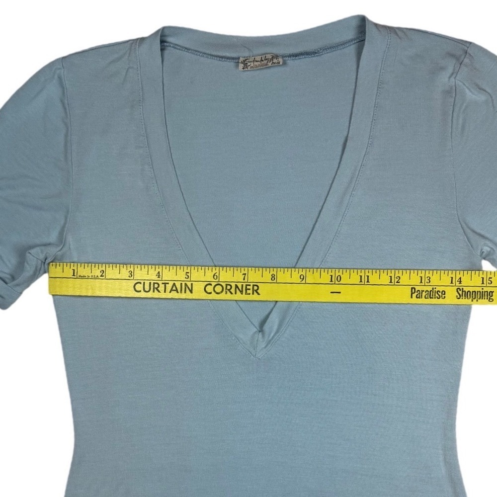 FREE PEOPLE Oh Me Oh My T-Shirt Bodysuit Blue Rolled Sleeve Deep V-Neck, Size S - Picture 4 of 8
